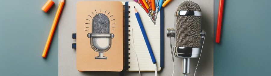 création de podcast : micro, crayon, papier  pour une liberté totale de création